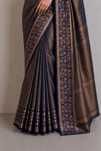Dark Blue Brocade Semi Silk saree