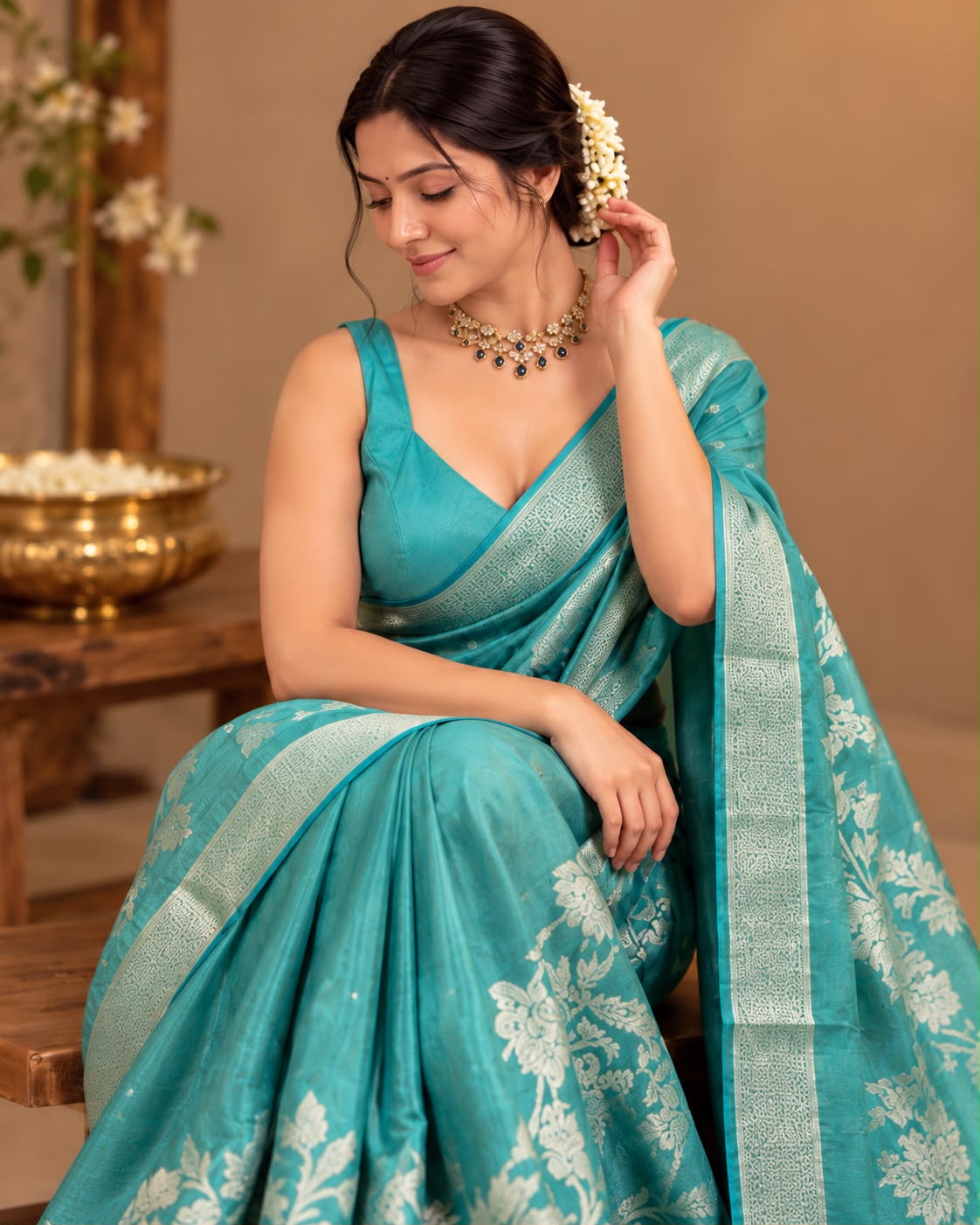 Turquoise Tissue Silk Saree LUXST03
