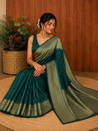 Bottle Green Semi Silk saree