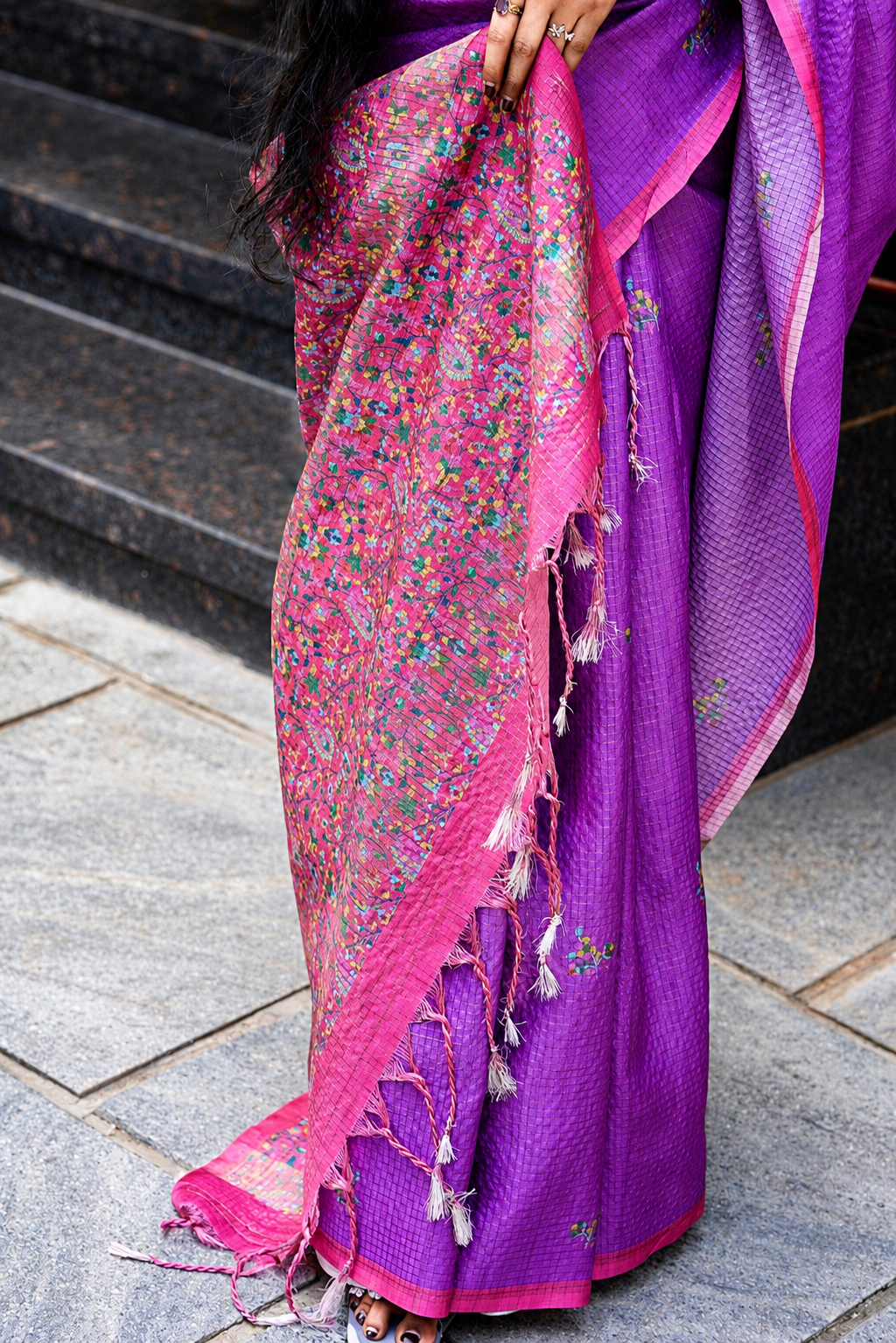 Purple Semi Tussar Saree