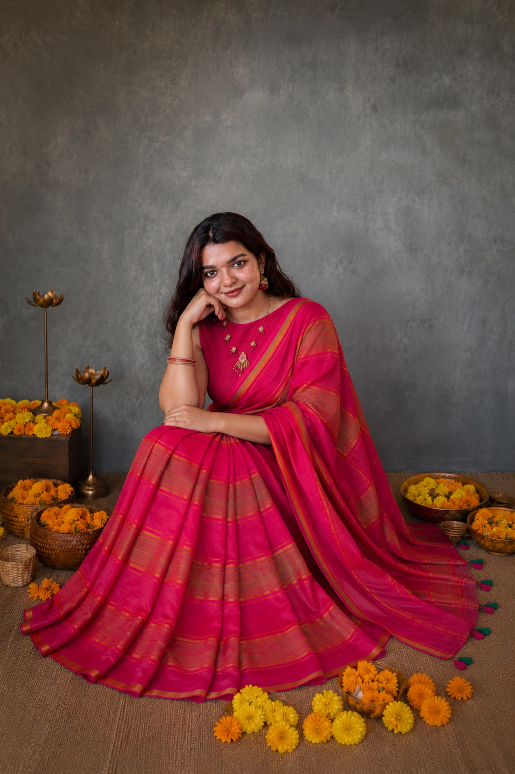 Rani Pink Mul Cotton Saree