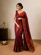 Maroon Small Check Semi Silk Saree