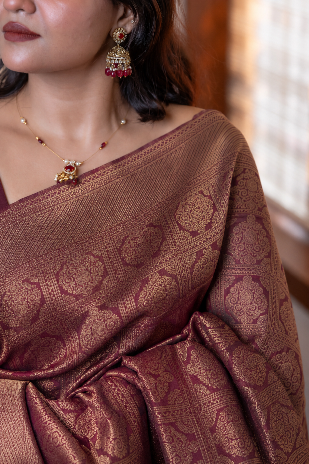 Ruby Pink Check Semi Silk Saree