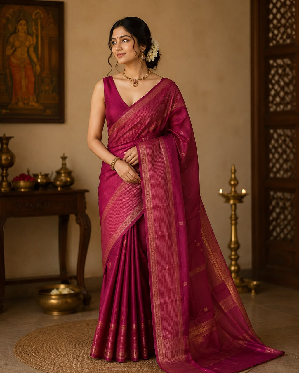 Ruby Pink Semi Silk Saree