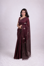 Dark Wine Mul Cotton Saree