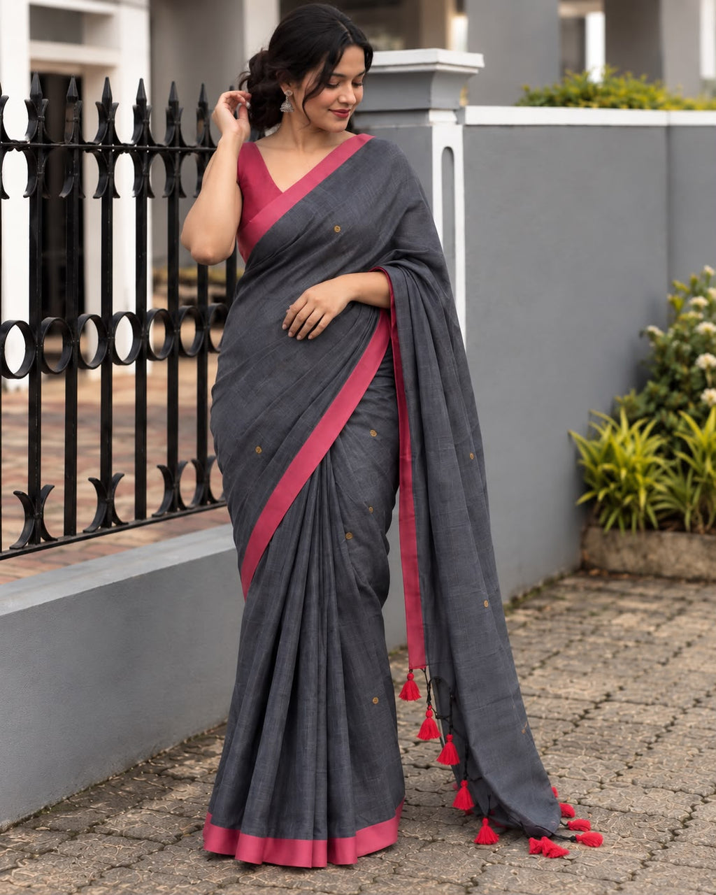 Grey Mulcotton Saree LUXSM06