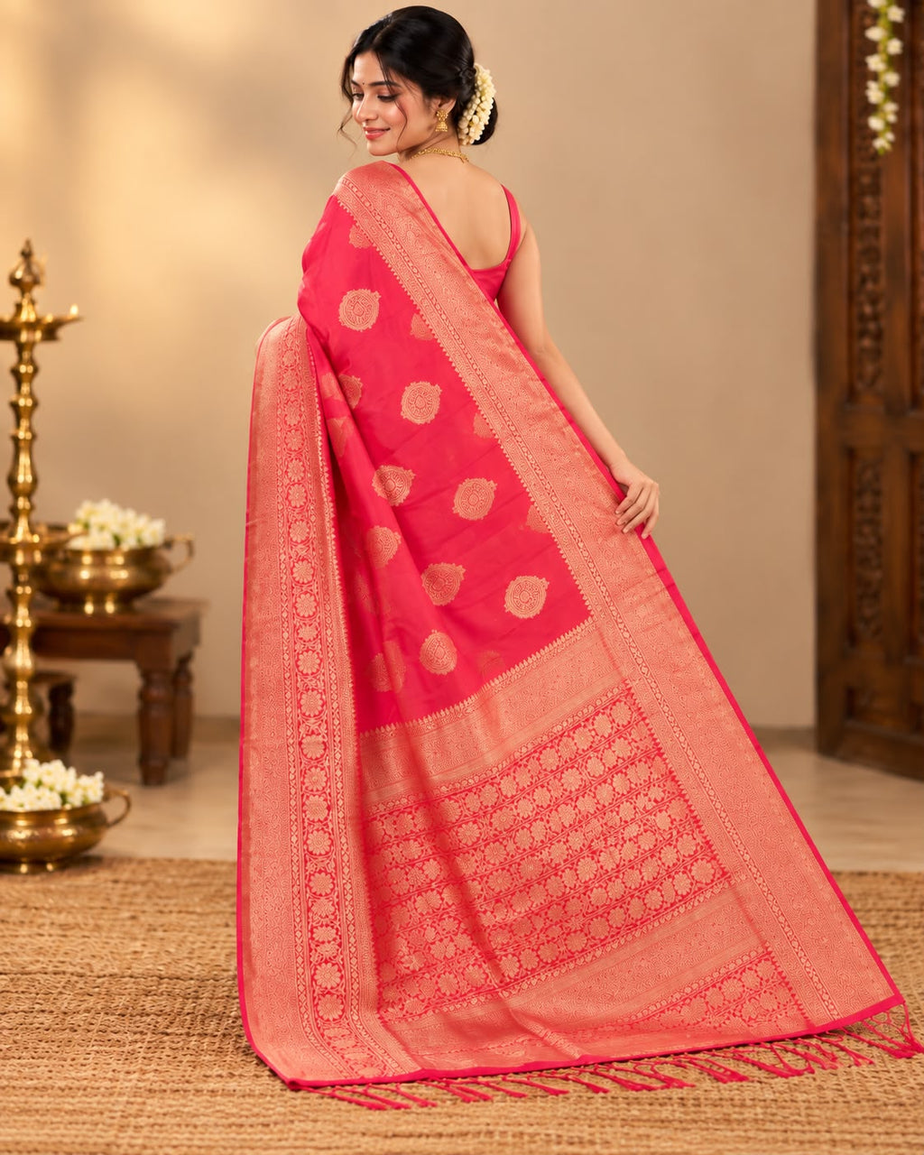 Pinkish Red Tissue Saree LUXST04