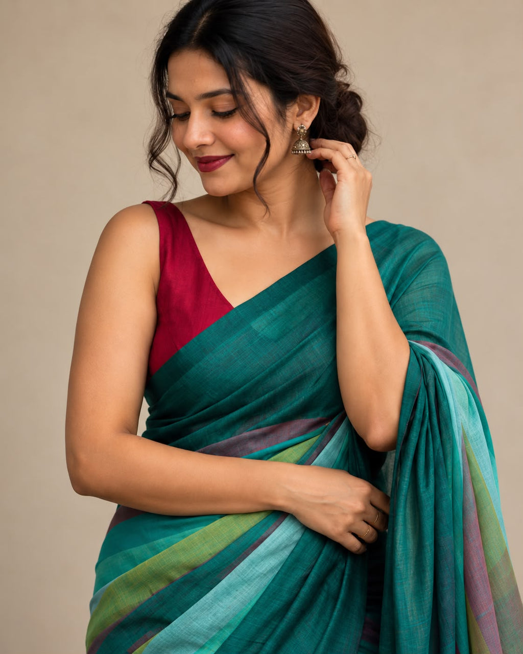 Teal Mulcotton Saree LUXSM07