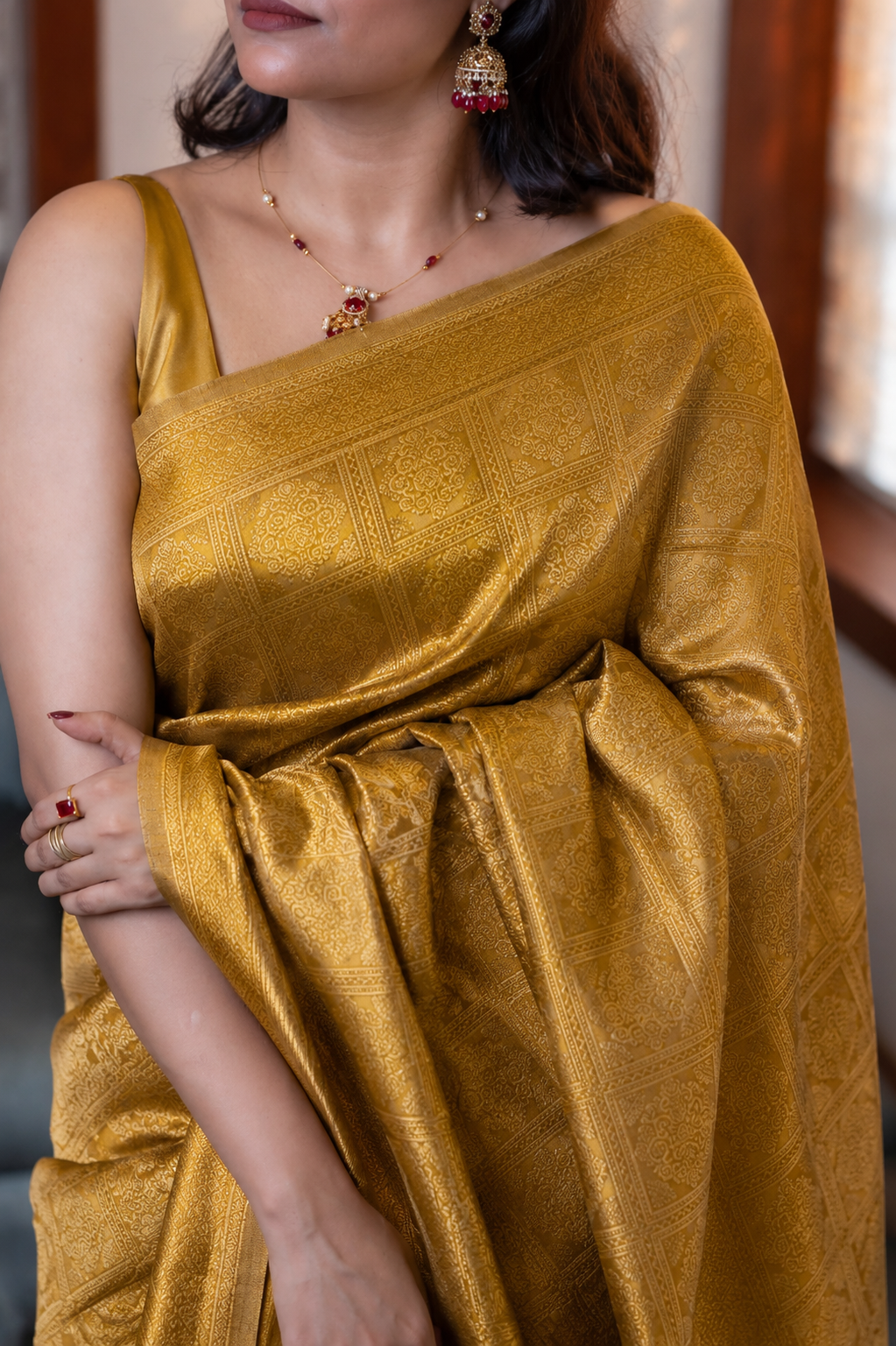 Mango Yellow Semi Silk Saree