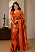 Orange Brocade Semi Silk Saree