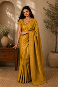 Mustard Yellow Brocade Semi Silk Saree