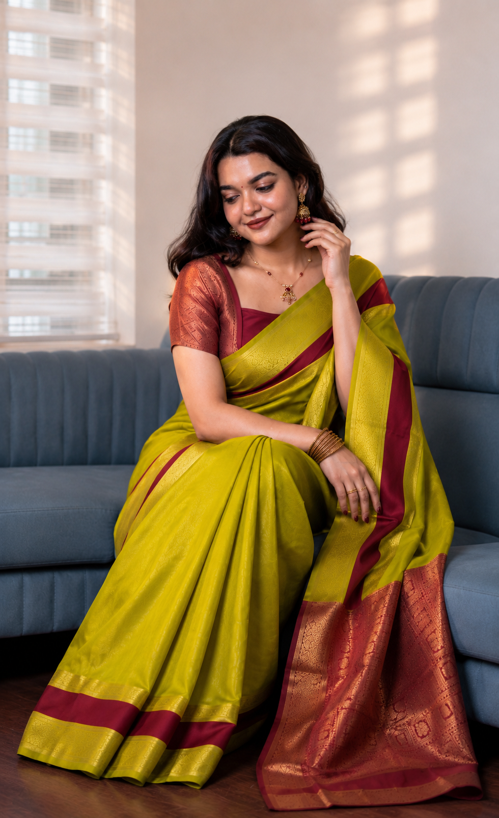 Pear Green Semi Silk Saree