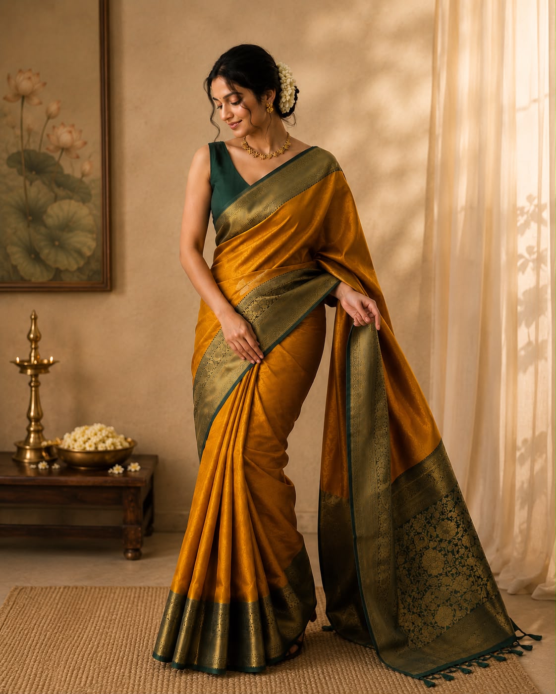 Mustard Yellow Semi Silk Saree