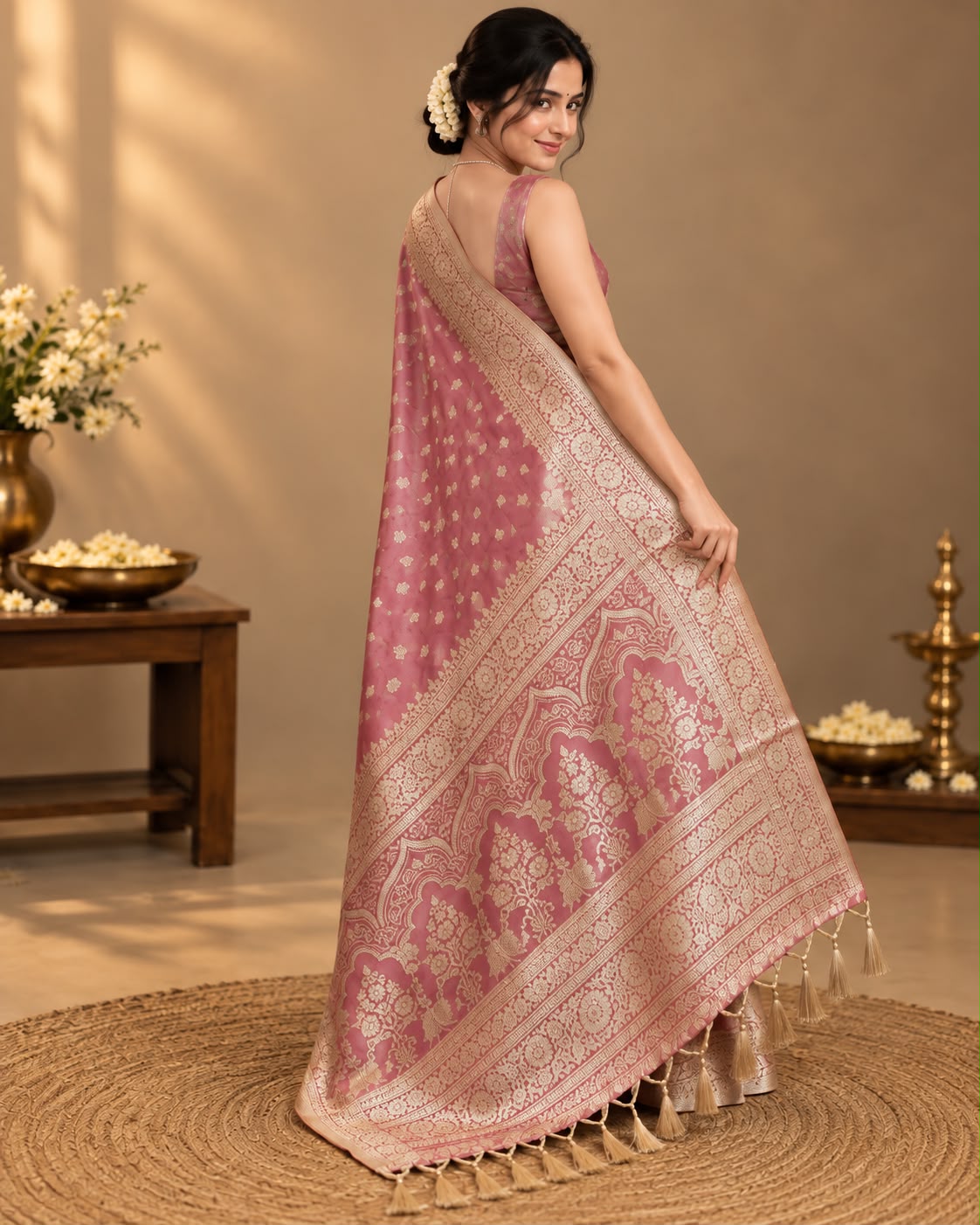 Dusty Rose Tissue Silk Saree LUXST05
