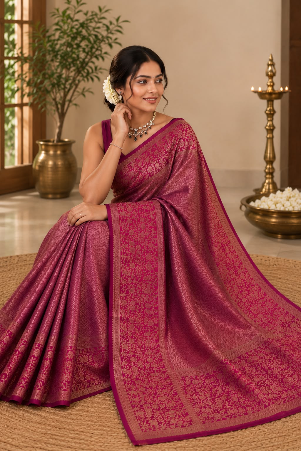 Dark Wine Semi Silk Saree