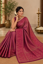 Dark Wine Semi Silk Saree
