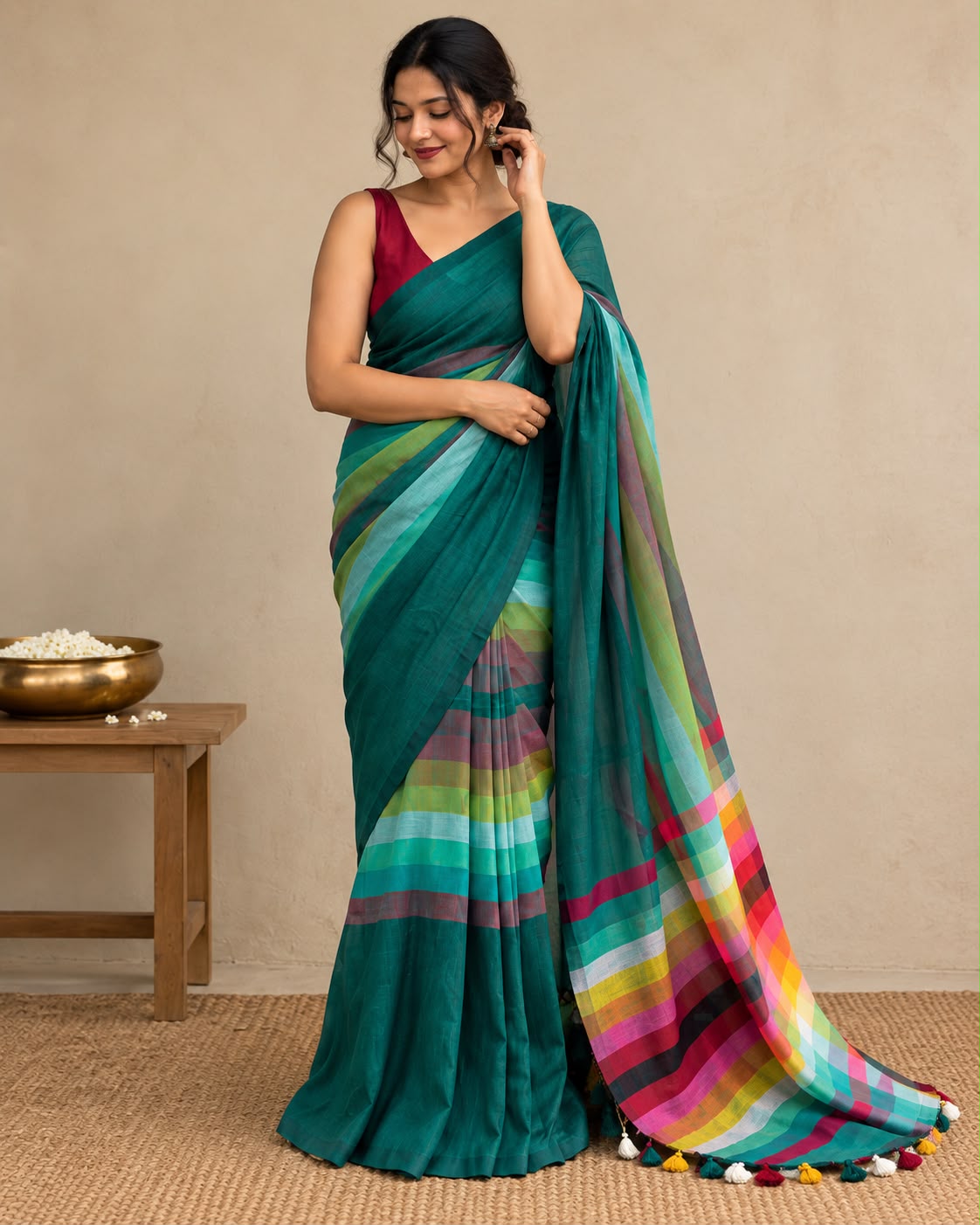 Teal Mulcotton Saree LUXSM07