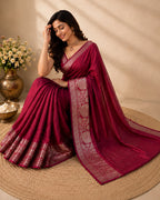 Reddish Maroon Soft Flowy Semi Silk Saree