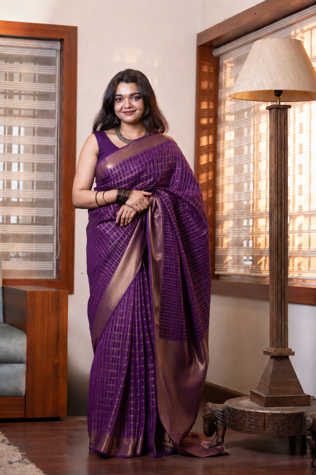Purple Brocade Semi Silk Saree