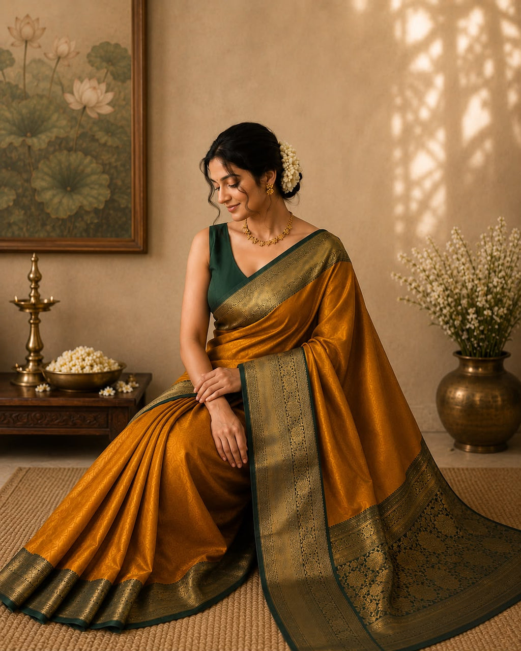 Mustard Yellow Semi Silk Saree